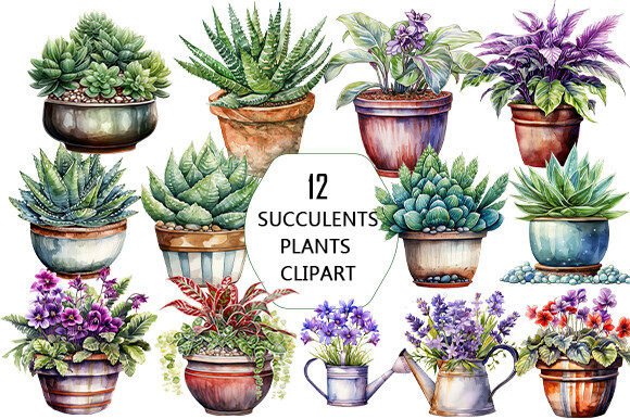 Download SUCCULENTS WATERCOLOR PLANTS SUBLIMAION - Watercolor plants Collection