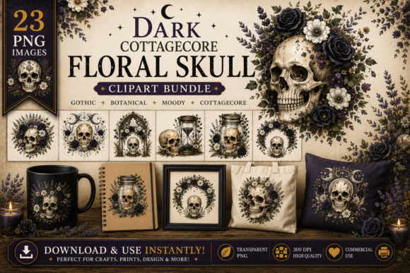Download Dark Cottagecore Botanical Skull - Cottagecore Collection