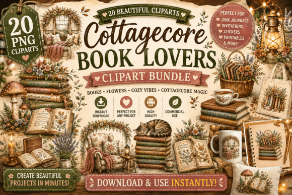 Download Cottagecore Book Lovers Clipart Bundle - Cottagecore Collection