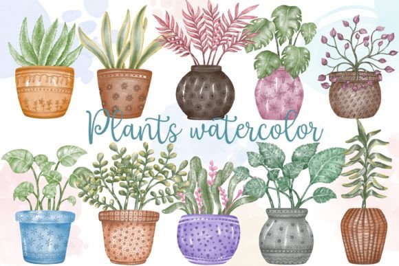 Download Watercolor Plants Pot (clip Art) - Premium Resources