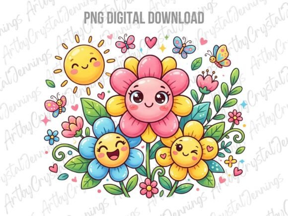 Download Cute Kawaii Happy Garden Flowers PNG - Garden flowers png Collection