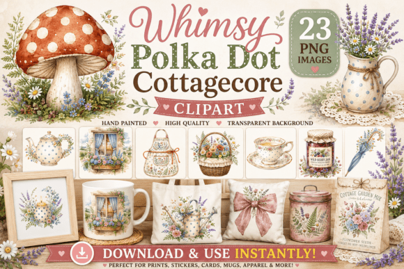 Download Whimsy Polka Dot Cottagecore Clipart - Cottagecore Collection