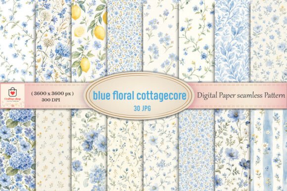 Download Blue Floral Cottagecore Digital Paper - Cottagecore Collection